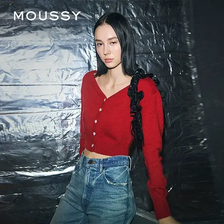 MOUSSY 春季新品前后两穿通勤花朵纽扣针织开衫女010HAH70-9191图片