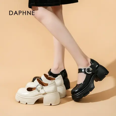 Daphne/达芙妮2025厚底粗跟玛丽珍鞋女时尚漆皮增高单鞋小皮鞋夏图片