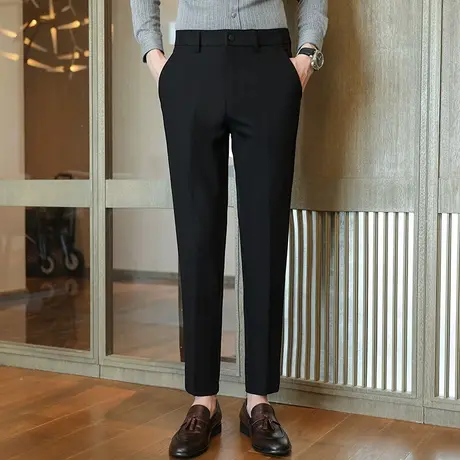 春秋季新款修身西裤男商务休闲直筒黑色西装裤子工装高级感长裤子图片