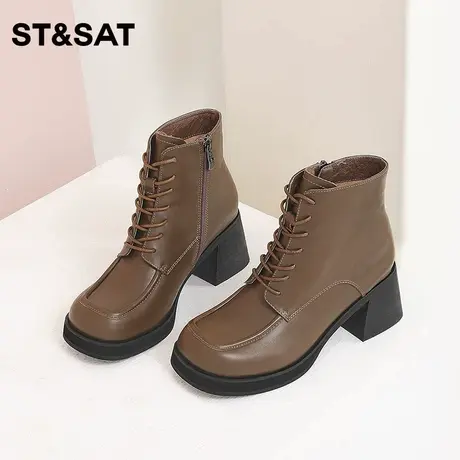 星期六潮酷马丁靴秋冬新款粗高跟大头鞋厚底短靴女SS24116406商品大图