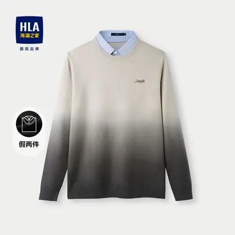 HLA/海澜之家假两件针织衫24秋季新款双领设计撞色刺绣保暖毛衣男商品大图