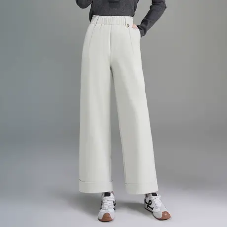 松紧腰卷边阔腿休闲裤女2025秋季新款垂感显瘦直筒百搭小个子长裤商品大图