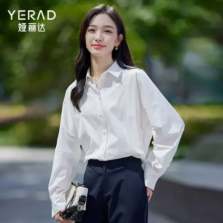 娅丽达法式宽松蓝色长袖衬衫女2025秋新款设计感休闲显瘦衬衣外套图片