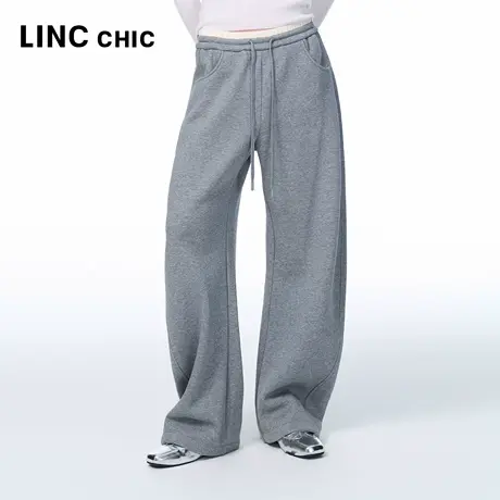 LINCCHIC金羽杰2025年秋季新品造型感高腰弧形加绒卫裤S253KP470Y商品大图