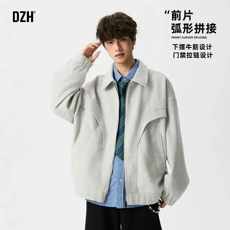 男士美式休闲翻领夹克男款2025新款秋季休闲毛呢外套工装外套男装图片