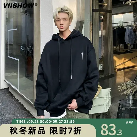 VIISHOW美式复古连帽卫衣男春秋季新款潮牌痞帅重磅宽松高级上衣商品大图
