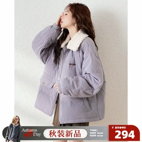 唐狮2025秋冬季短款棉衣女款翻领羊羔毛拼接加厚面包服保暖时尚图片