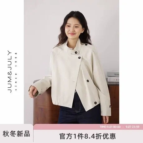 嘉茱莉韩版短款风衣女2025秋季新款小个子通勤休闲立领夹克上衣商品大图