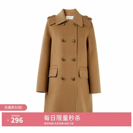 【奥莱断码清仓】秋水伊人复古双面呢大衣冬季双排扣长款毛呢外套图片