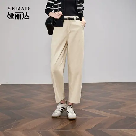 娅丽达米白色裤子宽松哈伦裤女2025秋新款小个子休闲裤九分老爹裤商品大图