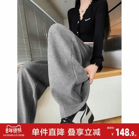 唐狮2026秋冬季新款女休闲裤连腰直筒休闲长裤慵懒风高级感拖地裤图片