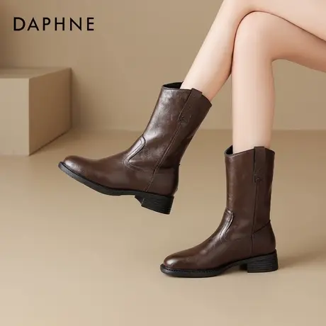 达芙妮中筒靴女2025新款靴子秋季西部牛仔靴短靴美拉德骑士马丁靴图片