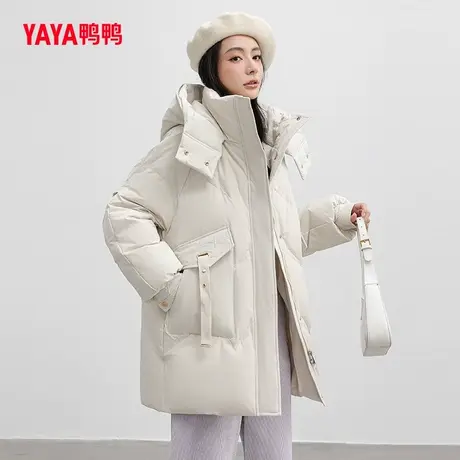 鸭鸭羽绒服女2023年新款中长款连帽韩版休闲气质时尚宽松外套C图片