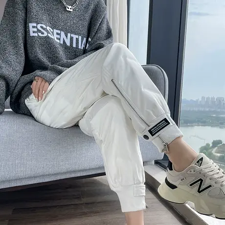 白色束脚羽绒裤女冬季外穿高腰显瘦加绒加厚保暖防风防寒哈伦棉裤商品大图