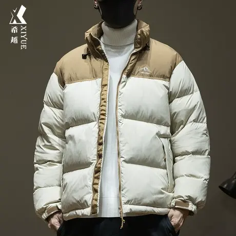 希越拼接撞色新国标羽绒服男宽松大码90白鸭绒加厚棉服外套秋冬季图片