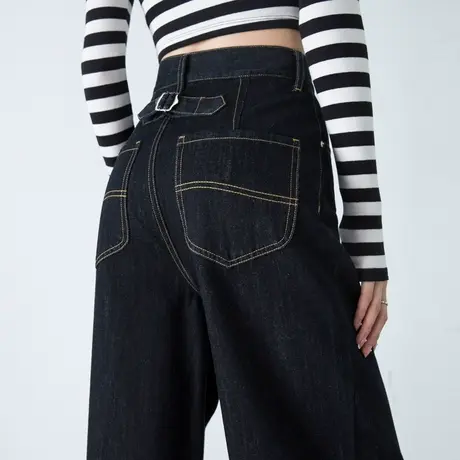 郑州高端牛仔裤女2023年新款秋冬加绒宽松品牌直筒阔腿裤女士长裤商品大图