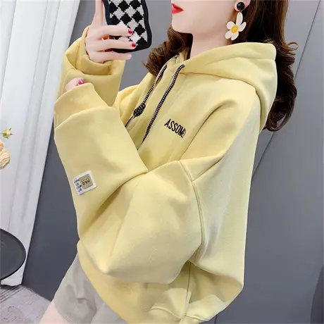 短款小个子加绒加厚连帽卫衣女2022年新款秋冬宽松设计感百搭上衣商品大图
