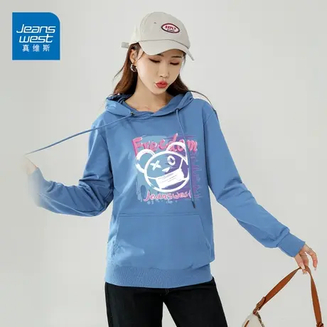 真维斯连帽卫衣女新款韩版时尚涂鸦熊印花长袖上衣ins风学生潮服商品大图