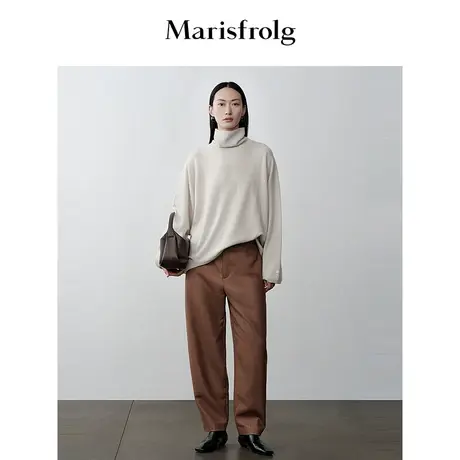 【商场同款】玛丝菲尔2023年燕麦色高领慵懒风羊绒针织衫女商品大图