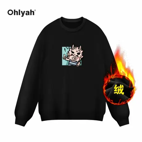 Ohlyah品牌秋冬加绒方框小龙人印花百搭学院风卫衣女宽松外套定制商品大图