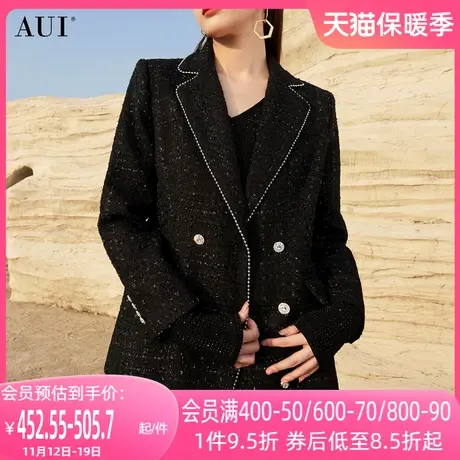 黑色短款小香风粗花呢西装外套女2023年冬新款职业气质西服加羽绒图片