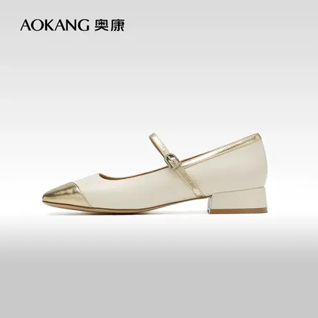 【门店发货】奥康女鞋 春秋季真皮法式复古玛丽珍粗跟女鞋商品大图