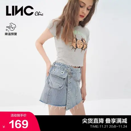 【商场同款】LINC金羽杰夏季浅蓝色工装洗水牛仔裤裙女S212DS318图片