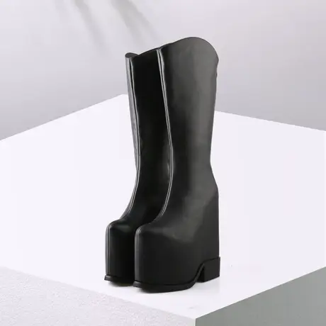 定制17厘米内增高长靴厚底高跟皮靴恨天高女团显瘦高筒真皮长筒靴图片