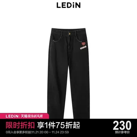 乐町发财花牛仔老爹裤2023秋季新款直筒裤C1HAD1102图片