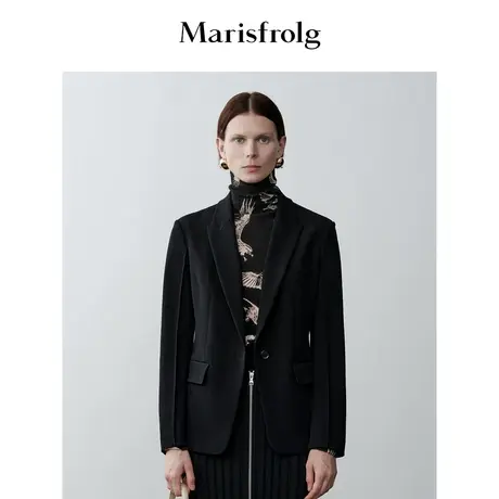 【无压力职场】玛丝菲尔秋季黑色平驳领一粒扣式职业西装图片