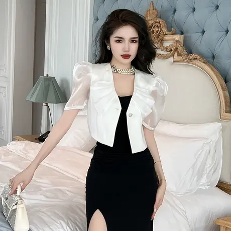 网纱泡泡袖职业小西装短外套洋气炸街时髦显瘦开衫披肩上衣女夏季商品大图