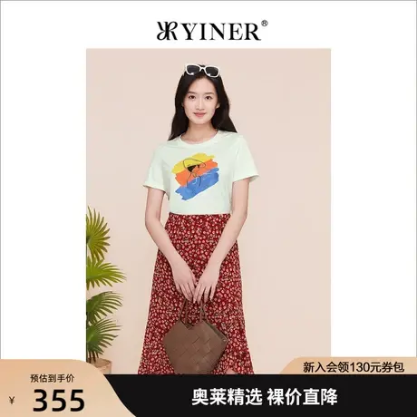 【赫本猫联名】YINER音儿女装2023夏新款印花针织衫上衣商品大图