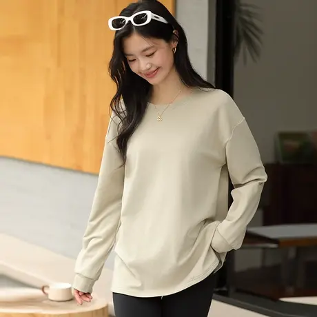 白色打底衫女圆领上衣2023新款秋冬叠穿内搭中长款遮屁股长袖t恤图片