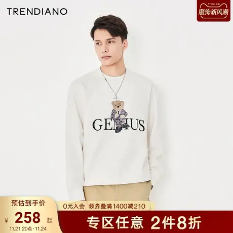TRENDIANO官方潮牌春秋新款时尚潮流圆领卫衣男小熊刺绣长袖上衣商品大图
