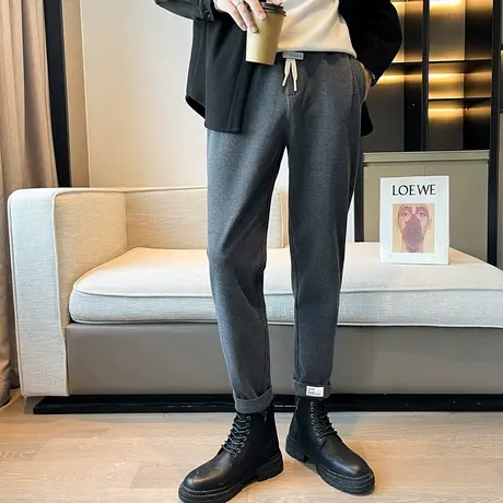 春秋季男士休闲裤长裤裤子直筒潮流痞帅时尚痞帅运动纯色松紧卫裤商品大图