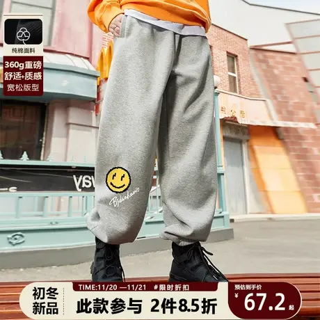 休闲裤男士古着vintage美式裤子笑脸2023春季新款灰色束脚卫裤图片