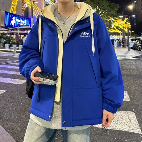 假两件羽绒棉服袄子男士冬季加厚保暖大童学生面包服连帽棉衣外套图片
