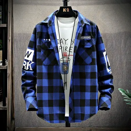 大童12-14-15岁春季男孩格子衬衫13初中学生潮流春装高中帅气衬衣商品大图