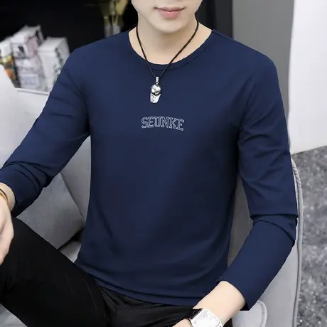 莫代尔长袖t恤男内搭上衣服圆领打底衫潮牌潮流印花体恤秋衣小衫商品大图