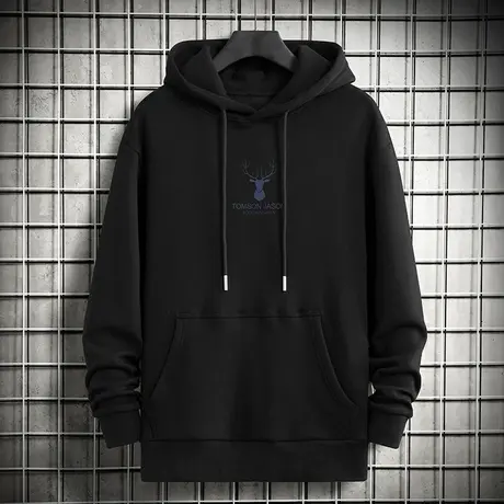 320g重磅连帽男卫衣黑色外套上衣潮牌宽松秋冬加绒加厚长袖带帽衫商品大图