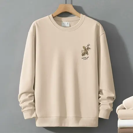 320g重磅卫衣男2024新款潮流百搭圆领春秋季加绒加厚无帽长袖t恤商品大图