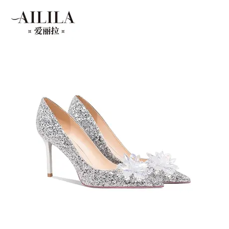 爱丽拉法式银色绝美新娘结婚鞋子女2025新款春季水晶高跟鞋不累脚图片