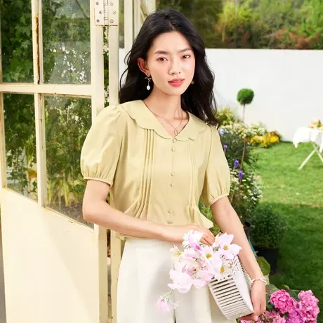 时尚气质减龄短袖衬衫2023年夏季新款淑女温柔甜美宽松显瘦上衣商品大图