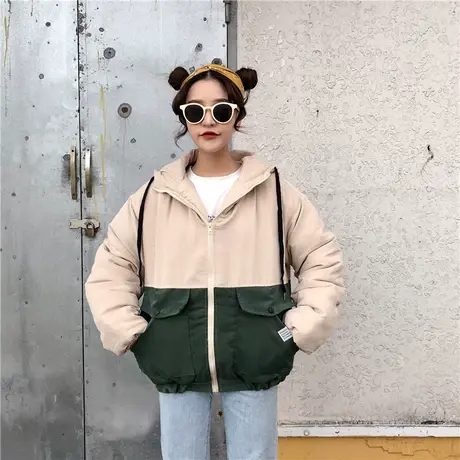 学生卡通短外套棉服女2021年新款秋冬季韩版宽松棉衣百搭卡通连帽图片