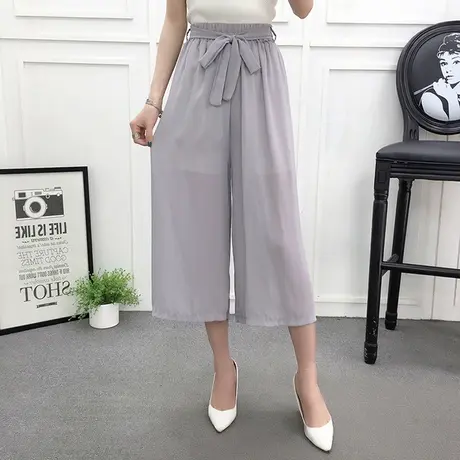 【换购10】雪纺阔腿裤女春夏新款裤裙七分裤高腰薄款宽腿大脚裤图片