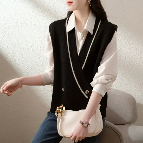 v领针织开衫马甲背心女2023秋装新款马夹宽松外穿上衣毛衣坎肩潮商品大图