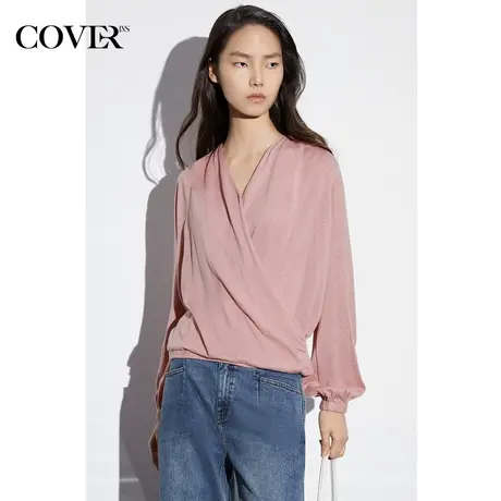 COVER春季打褶V领金葱细闪针织衫图片