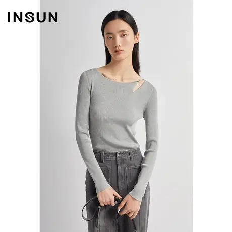 INSUN恩裳秋季微光泽打底修身毛针织衫商品大图