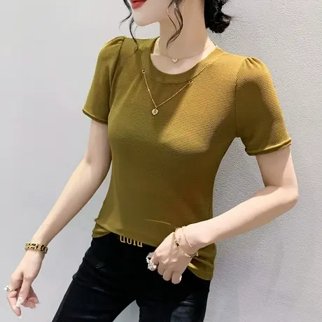 女装2024新款时尚简约T恤短袖夏季洋气圆领修身上衣别致项链小衫商品大图