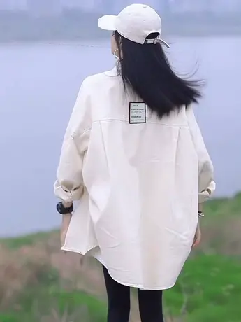 韩版宽松大码慵懒风衬衫女2023年春秋新款百搭外穿长袖衬衣薄外套图片